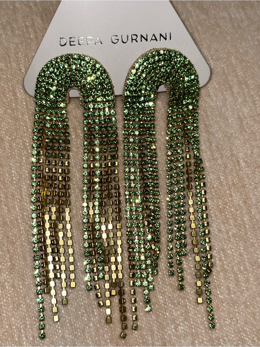Deepa Gurnani Green Crystal Fringe Drop Earrings